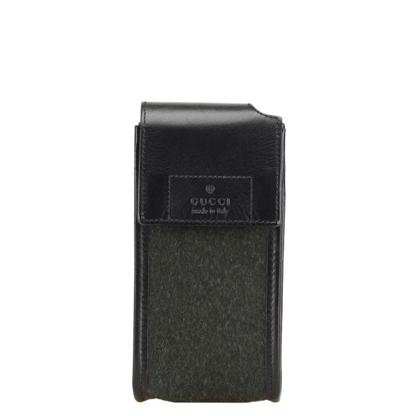 グッチ ポーチ 小物入れ 039 0982 3754 カーキ ブラック ウール レザー レディース GUCCI 【中古】