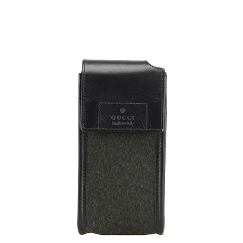 グッチ ポーチ 小物入れ 039 0982 3754 カーキ ブラック ウール レザー レディース GUCCI 【中古】