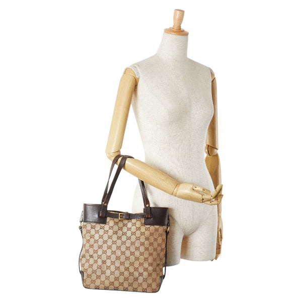 グッチ GGキャンバス トートバッグ 107757 ベージュ ブラウン キャンバス レザー レディース GUCCI 【中古】