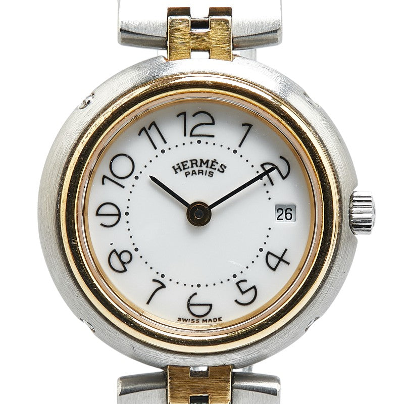 エルメス プロフィール 腕時計 クオーツ ホワイト文字盤 ステンレススチール メッキ レディース HERMES 【中古】