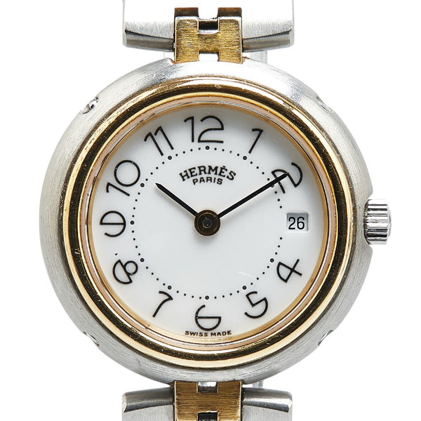 エルメス プロフィール 腕時計 クオーツ ホワイト文字盤 ステンレススチール メッキ レディース HERMES 【中古】