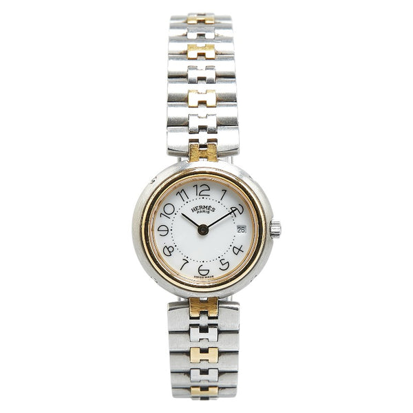 エルメス プロフィール 腕時計 クオーツ ホワイト文字盤 ステンレススチール メッキ レディース HERMES 【中古】