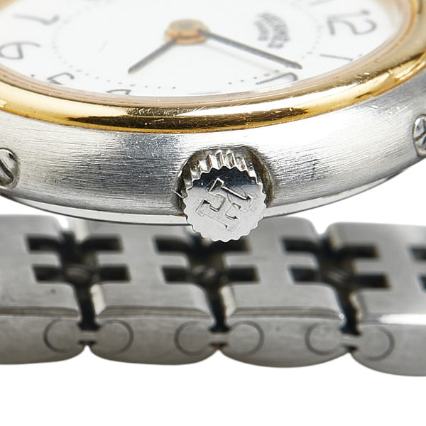 エルメス プロフィール 腕時計 クオーツ ホワイト文字盤 ステンレススチール メッキ レディース HERMES 【中古】