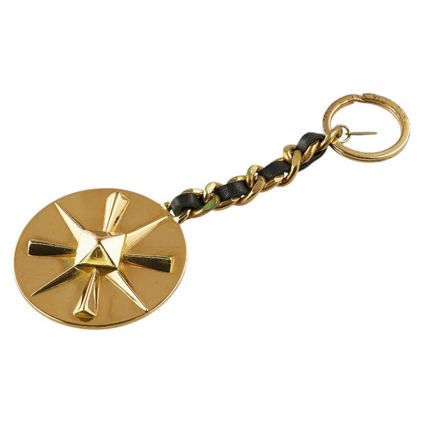 シャネル ココマーク ラウンド キーホルダー バッグチャーム ゴールド ブラック メッキ レザー レディース CHANEL 【中古】