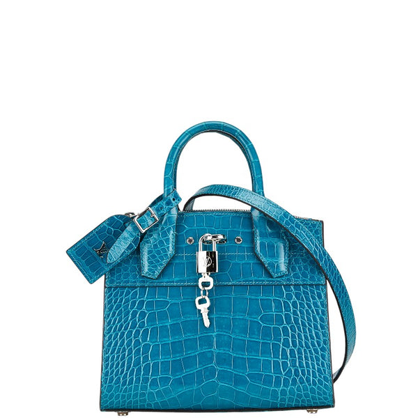 ルイ ヴィトン シティスティーマー MINI ハンドバッグ ショルダーバッグ 2WAY N95115 ライトブルー クロコダイル レディース LOUIS VUITTON 【中古】