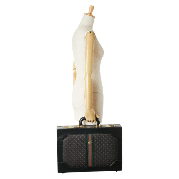 グッチ マイクロGG シェリーライン アタッシュケース ビジネスバッグ ブラック PVC レザー メンズ GUCCI 【中古】