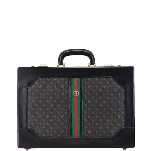 グッチ マイクロGG シェリーライン アタッシュケース ビジネスバッグ ブラック PVC レザー メンズ GUCCI 【中古】