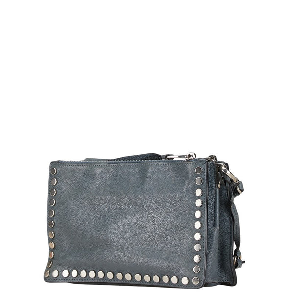 プラダ エティケット スタッズ 斜め掛け ショルダーバッグ ライトブルー レザー レディース PRADA 【中古】