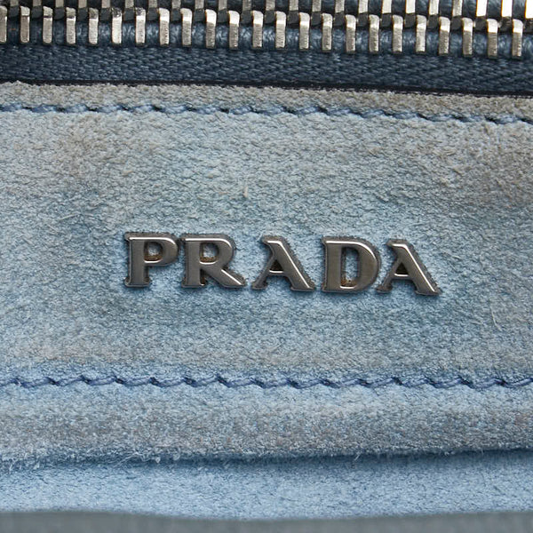 プラダ エティケット スタッズ 斜め掛け ショルダーバッグ ライトブルー レザー レディース PRADA 【中古】