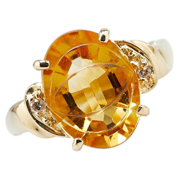 K18YG イエローゴールド シトリントパーズ3.14ct ダイヤ0.03ct リング 指輪 レディース 10.5号 【中古】