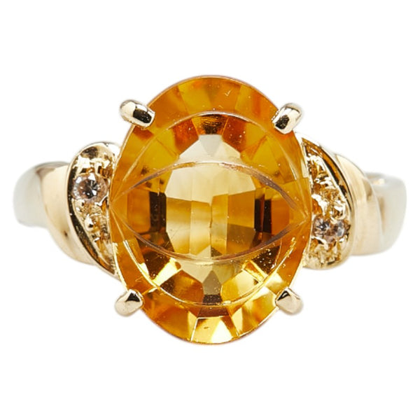 K18YG イエローゴールド シトリントパーズ3.14ct ダイヤ0.03ct リング 指輪 レディース 10.5号 【中古】