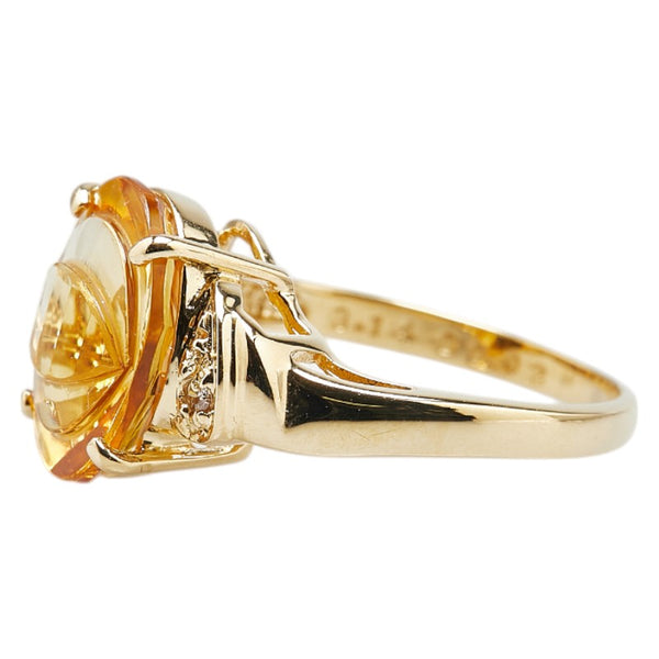 K18YG イエローゴールド シトリントパーズ3.14ct ダイヤ0.03ct リング 指輪 レディース 10.5号 【中古】