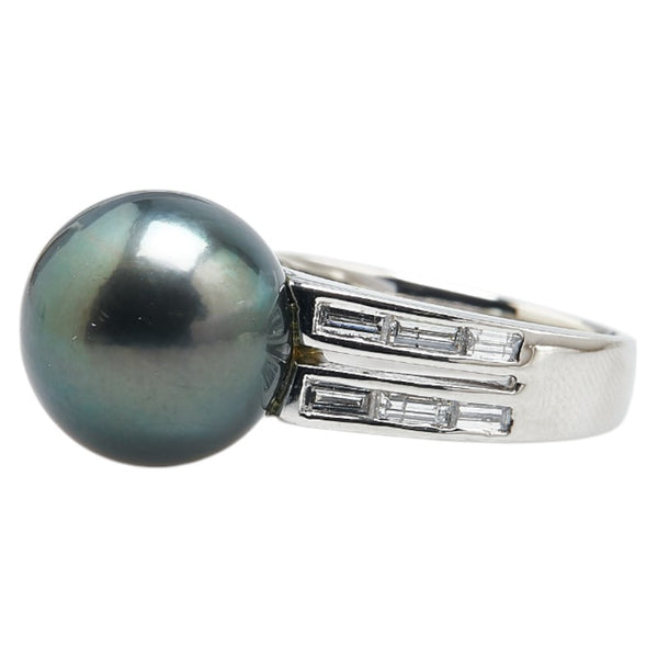 Pt900 プラチナ 黒蝶真珠12.2mm ダイヤ0.64ct リング 指輪 レディース 10.5号 【中古】