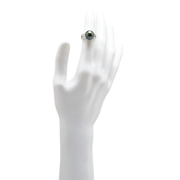 Pt900 プラチナ 黒蝶真珠12.2mm ダイヤ0.64ct リング 指輪 レディース 10.5号 【中古】