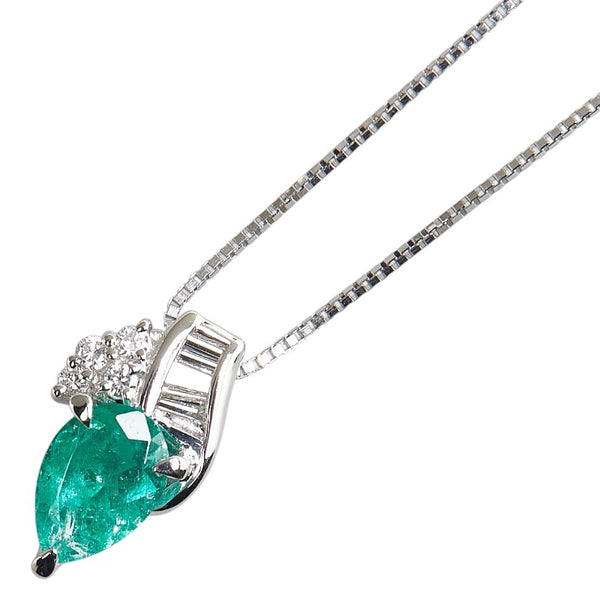 Pt900 プラチナ Pt850 プラチナ エメラルド0.77ct ダイヤ0.19ct ペンダントネックレス レディース 【中古】