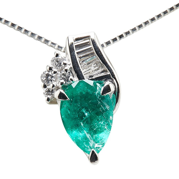 Pt900 プラチナ Pt850 プラチナ エメラルド0.77ct ダイヤ0.19ct ペンダントネックレス レディース 【中古】
