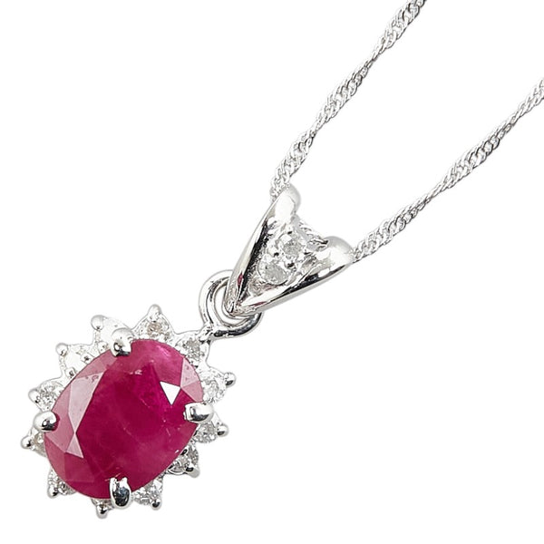K18WG ホワイトゴールド ルビー1.50ct ダイヤ0.15ct ペンダントネックレス レディース 【中古】