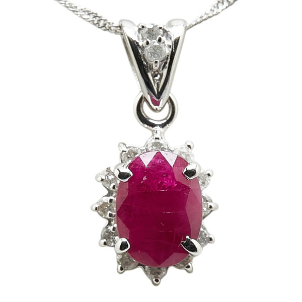 K18WG ホワイトゴールド ルビー1.50ct ダイヤ0.15ct ペンダントネックレス レディース 【中古】