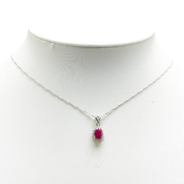 K18WG ホワイトゴールド ルビー1.50ct ダイヤ0.15ct ペンダントネックレス レディース 【中古】