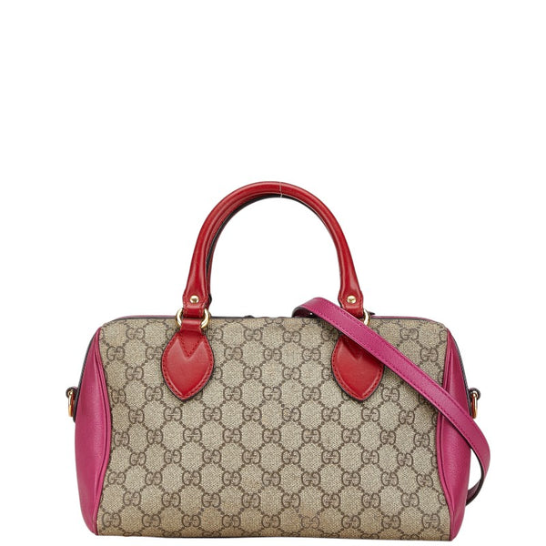 グッチ GGスプリーム ボストンバッグ ショルダーバッグ 2WAY 409529 ピンク ブラウン PVC レザー レディース GUCCI 【中古】