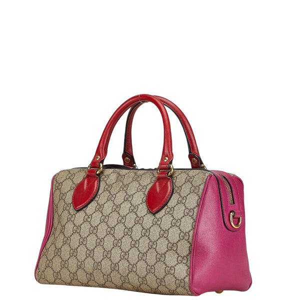 グッチ GGスプリーム ボストンバッグ ショルダーバッグ 2WAY 409529 ピンク ブラウン PVC レザー レディース GUCCI 【中古】