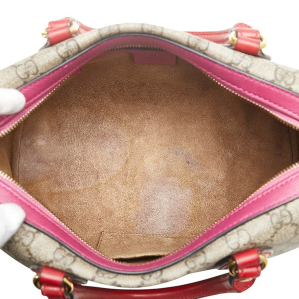 グッチ GGスプリーム ボストンバッグ ショルダーバッグ 2WAY 409529 ピンク ブラウン PVC レザー レディース GUCCI 【中古】