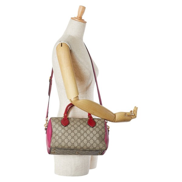 グッチ GGスプリーム ボストンバッグ ショルダーバッグ 2WAY 409529 ピンク ブラウン PVC レザー レディース GUCCI 【中古】