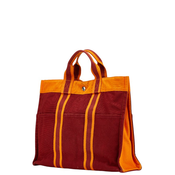 エルメス フールトゥ トートMM フレンチフェスティバル 2002年 ハワイ限定 トートバッグ ワインレッド オレンジ キャンバス レディース HERMES 【中古】
