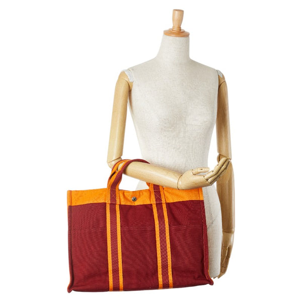 エルメス フールトゥ トートMM フレンチフェスティバル 2002年 ハワイ限定 トートバッグ ワインレッド オレンジ キャンバス レディース HERMES 【中古】