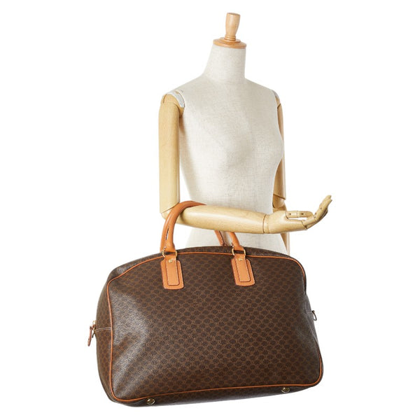 セリーヌ マカダム ボストンバッグ ブラウン PVC レザー レディース CELINE 【中古】
