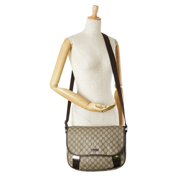 グッチ GGスプリーム 斜め掛け ショルダーバッグ 201732 ベージュ ブラウン PVC レザー レディース GUCCI 【中古】