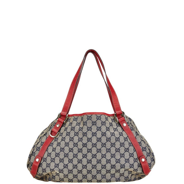 グッチ GGキャンバス ハンドバッグ ショルダーバッグ 130736 ベージュ ネイビー レッド キャンバス レザー レディース GUCCI 【中古】