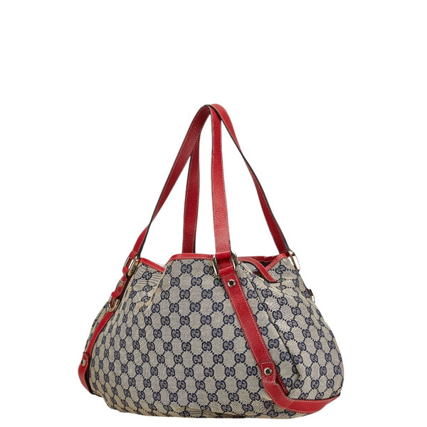 グッチ GGキャンバス ハンドバッグ ショルダーバッグ 130736 ベージュ ネイビー レッド キャンバス レザー レディース GUCCI 【中古】