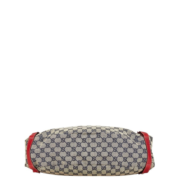 グッチ GGキャンバス ハンドバッグ ショルダーバッグ 130736 ベージュ ネイビー レッド キャンバス レザー レディース GUCCI 【中古】