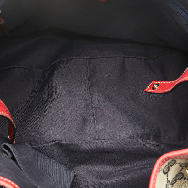 グッチ GGキャンバス ハンドバッグ ショルダーバッグ 130736 ベージュ ネイビー レッド キャンバス レザー レディース GUCCI 【中古】