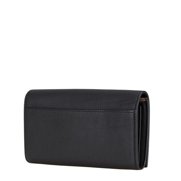 ティファニー ロゴ金具 長財布 フラップ コンチネンタルウォレット ブラック レザー レディース TIFFANY&Co. 【中古】