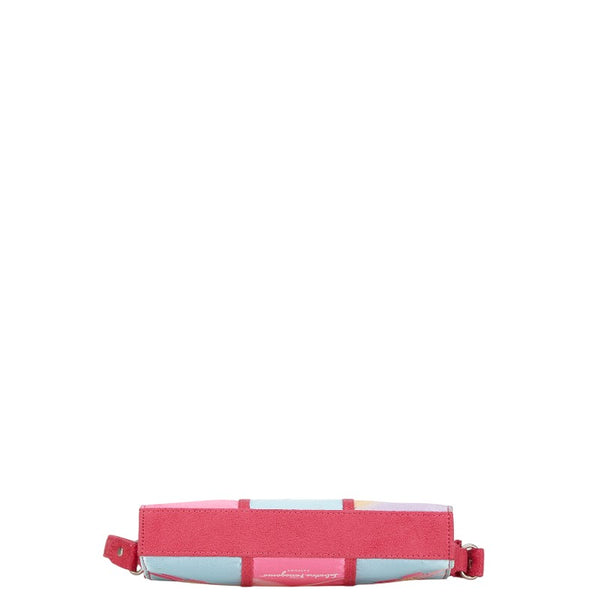 サルヴァトーレフェラガモ トンボ 花 フラワー ハンドバッグ ピンク マルチカラー サテン スエード レディース Salvatore Ferragamo 【中古】