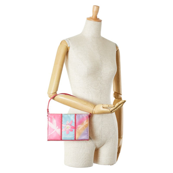 サルヴァトーレフェラガモ トンボ 花 フラワー ハンドバッグ ピンク マルチカラー サテン スエード レディース Salvatore Ferragamo 【中古】