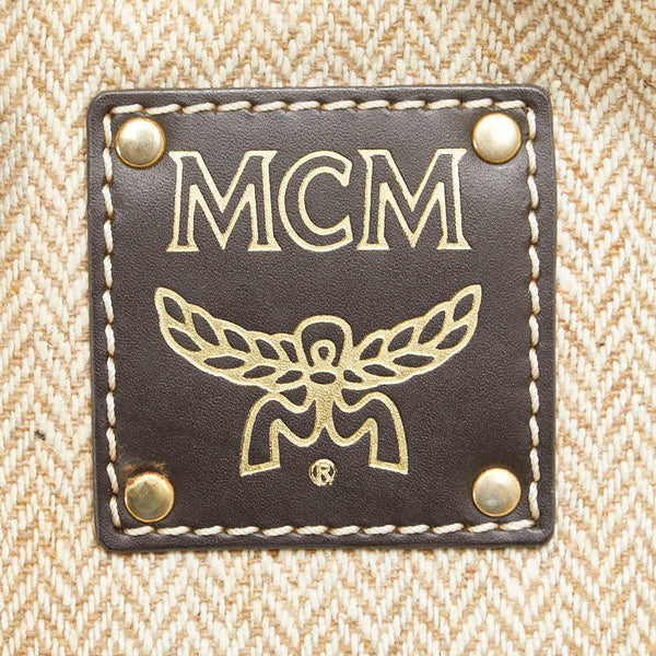 エム シー エム ロゴ 斜め掛け ショルダーバッグ ベージュ ブラウン キャンバス レザー レディース MCM 【中古】