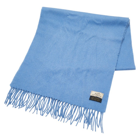 エルメス ロゴ刺繍 マフラー ブルー カシミヤ レディース HERMES 【中古】