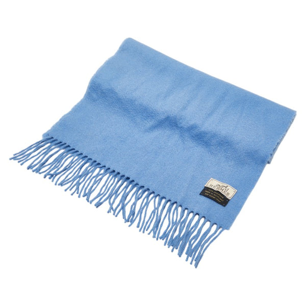 エルメス ロゴ刺繍 マフラー ブルー カシミヤ レディース HERMES 【中古】