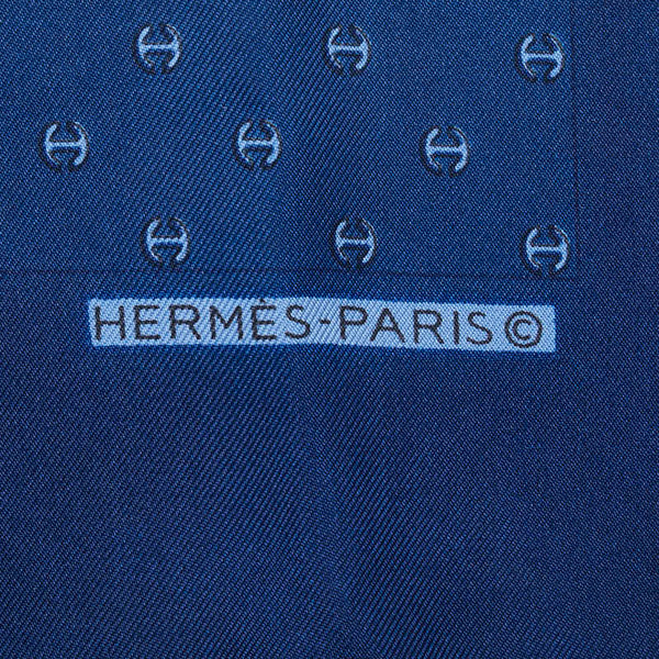 エルメス カレ45 プチカレ 総柄 スカーフ ネイビー シルク レディース HERMES 【中古】