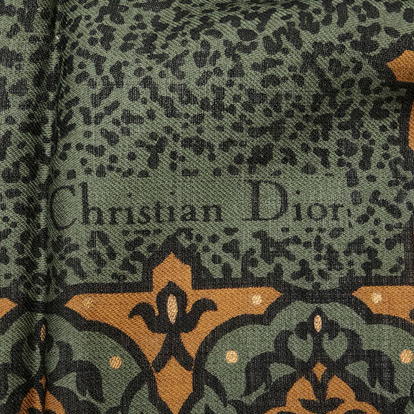 ディオール レオパード ヒョウ柄 スカーフ グリーン ブラック シルク レディース Dior 【中古】