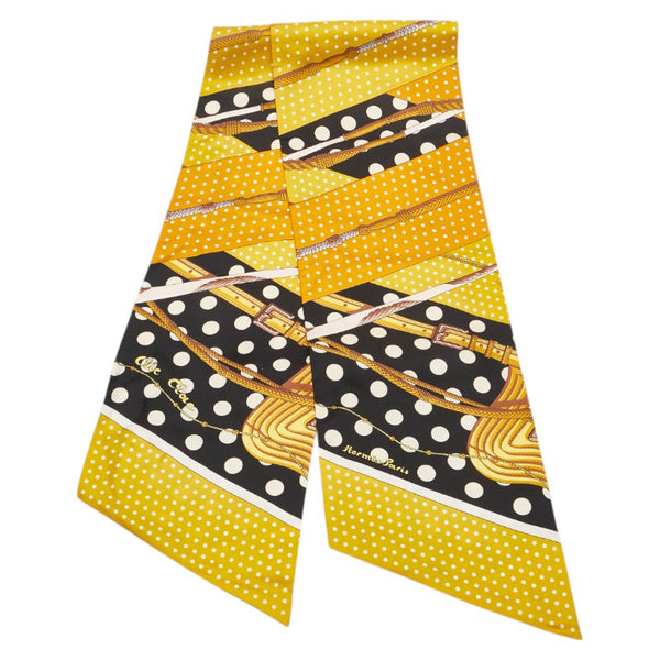 エルメス マキシツイリー Clic Clac a Pois クリック クラック ドット スカーフ イエロー ブラック シルク レディース HERMES 【中古】