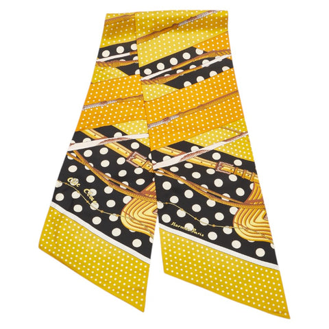 エルメス マキシツイリー Clic Clac a Pois クリック クラック ドット スカーフ イエロー ブラック シルク レディース HERMES 【中古】