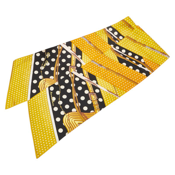 エルメス マキシツイリー Clic Clac a Pois クリック クラック ドット スカーフ イエロー ブラック シルク レディース HERMES 【中古】