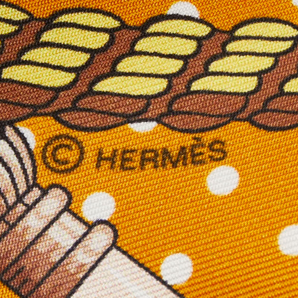 エルメス マキシツイリー Clic Clac a Pois クリック クラック ドット スカーフ イエロー ブラック シルク レディース HERMES 【中古】