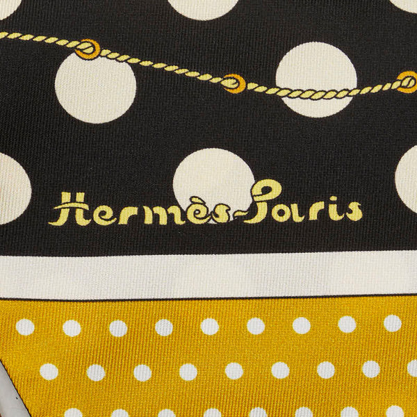 エルメス マキシツイリー Clic Clac a Pois クリック クラック ドット スカーフ イエロー ブラック シルク レディース HERMES 【中古】