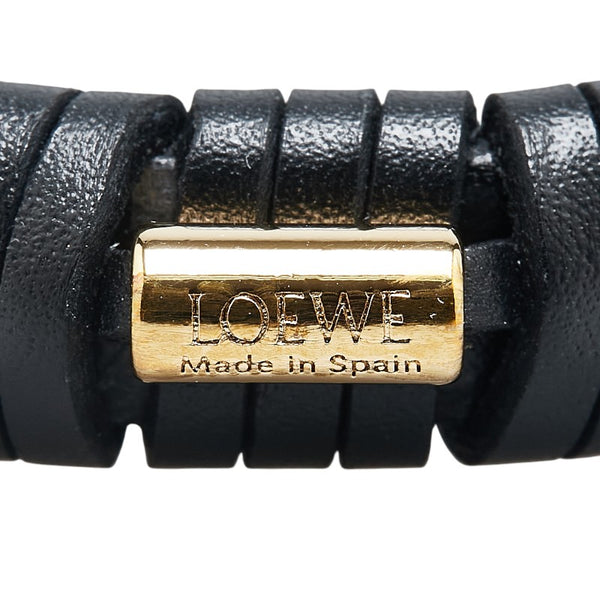 ロエベ ウーブン ロゴ ブレスレット ブラック レザー レディース LOEWE 【中古】