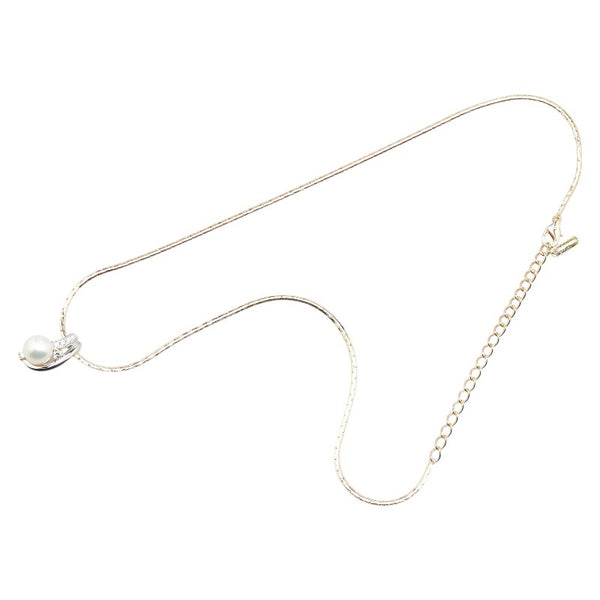 ミラショーン K18YG イエローゴールド Pt900 プラチナ コンビ アコヤパール8.5mm ダイヤ0.20ct ペンダントネックレス レディース mila schon 【中古】